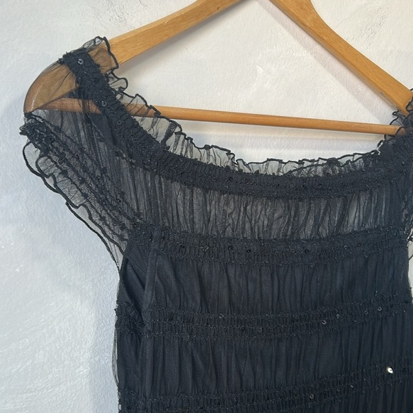 Nine West vintage y2k dress ruched mesh ruffle tiered sequins off the shoulder - Picture 9 of 10